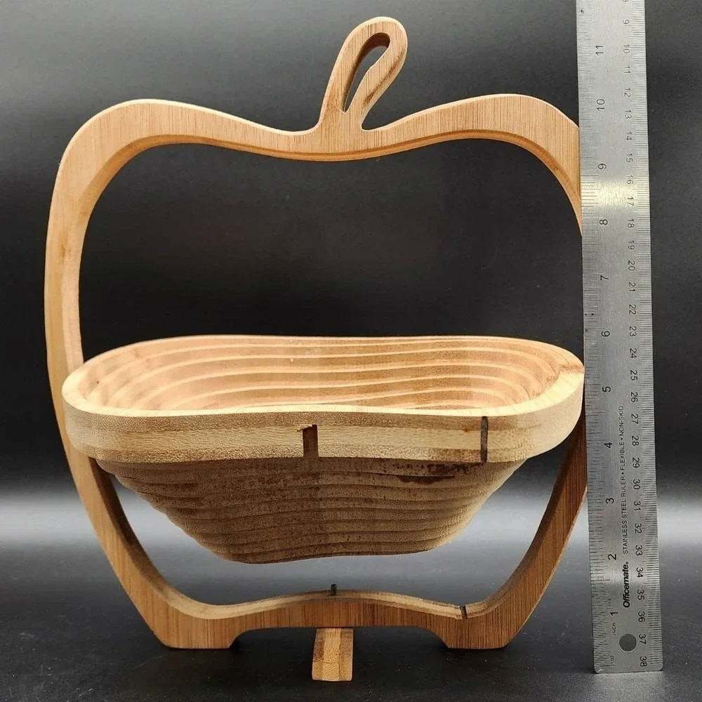 Bonnie & Pop Apple Collapsible Bamboo Fruit Basket Natural Wood‎ Large Decor